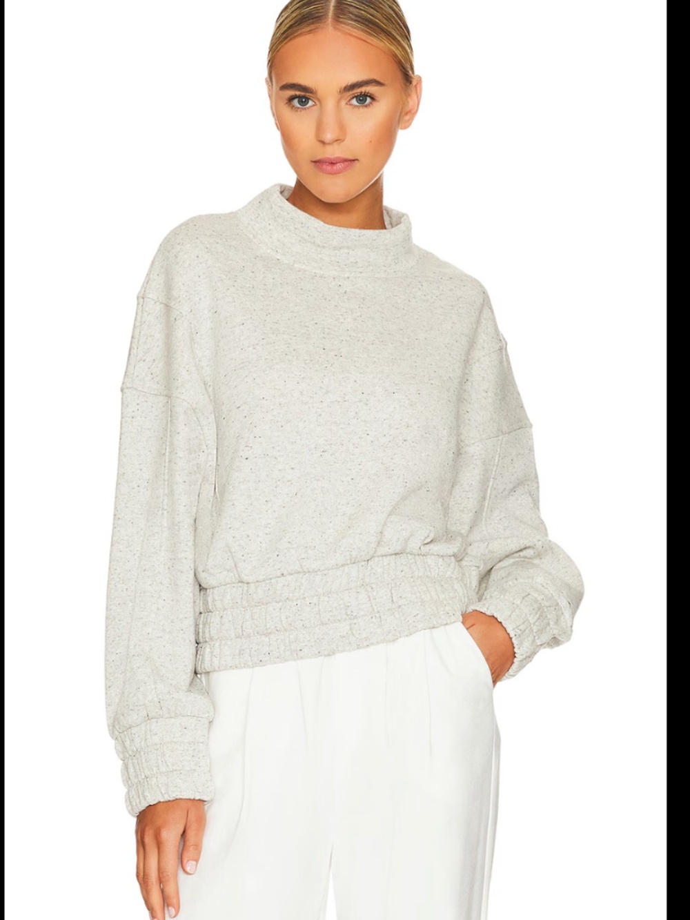 Varley Dunbar Sweatshirt Ivory Fleck Marl Mock Neck Cropped Pullover Small